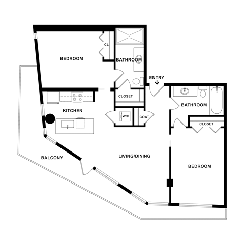 Floor plan for 2 beds, 2 baths, 1138 sqft